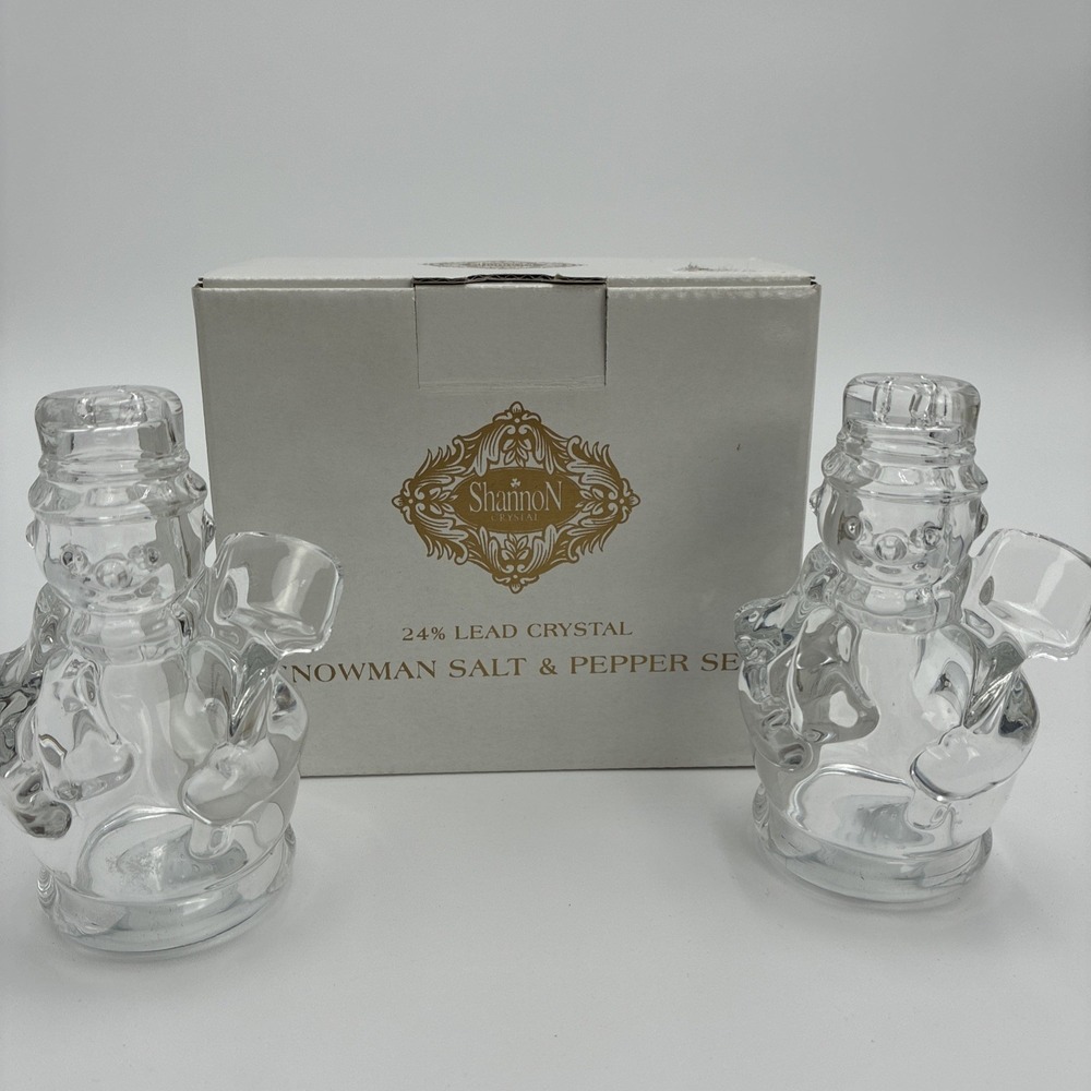 Shannon Crystal Godinger Snowman Salt and Pepper Shaker 24% Lead Crystal 3476